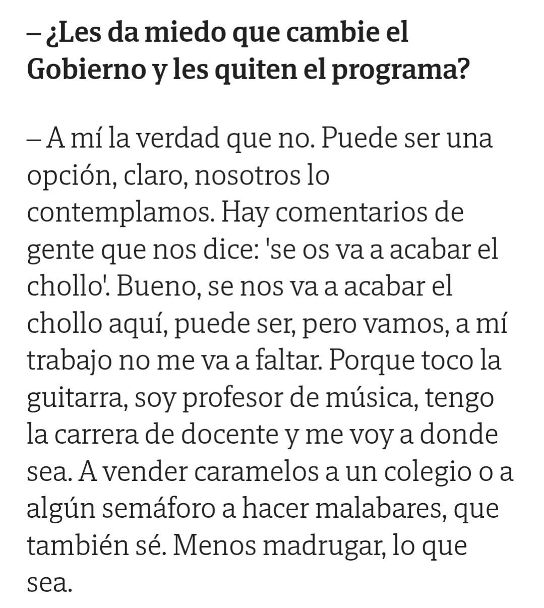 Le preguntan a Grison el de La Revuelta ¿Qué harás cuando cambie el Gobierno?: «Si cambia el Gobierno y nos quitan el programa me iré a hacer malabares a algún semáforo»