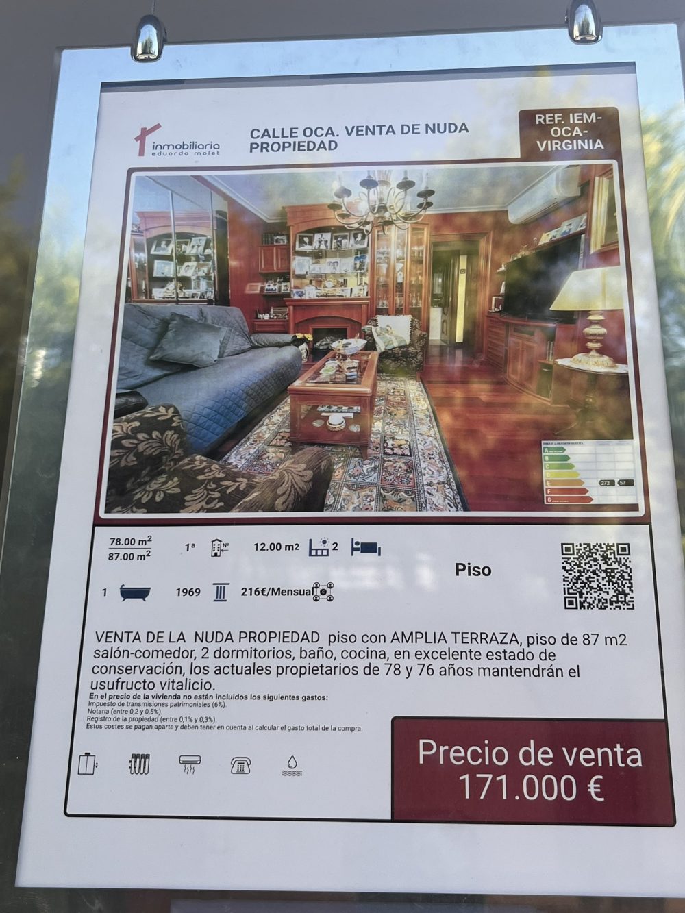 La generación LANGOSTA: 200.000 pavos por la nuda propiedad de un piso en el que el vendedor, un tío de 61 años, se queda en el piso hasta el amoche.
