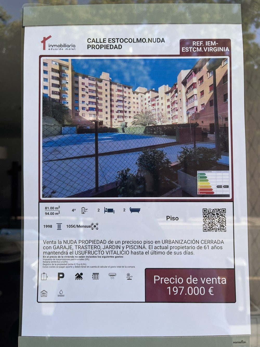 La generación LANGOSTA: 200.000 pavos por la nuda propiedad de un piso en el que el vendedor, un tío de 61 años, se queda en el piso hasta el amoche.