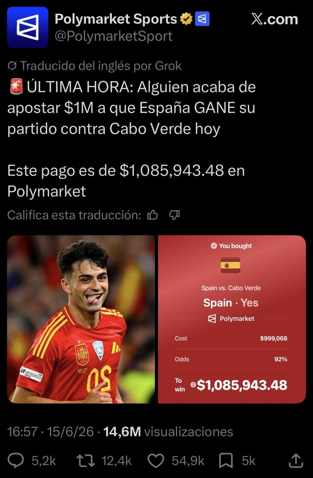 Alguien esperaba ganar 86.000 dólares hoy y ha acabado perdiendo un millón.