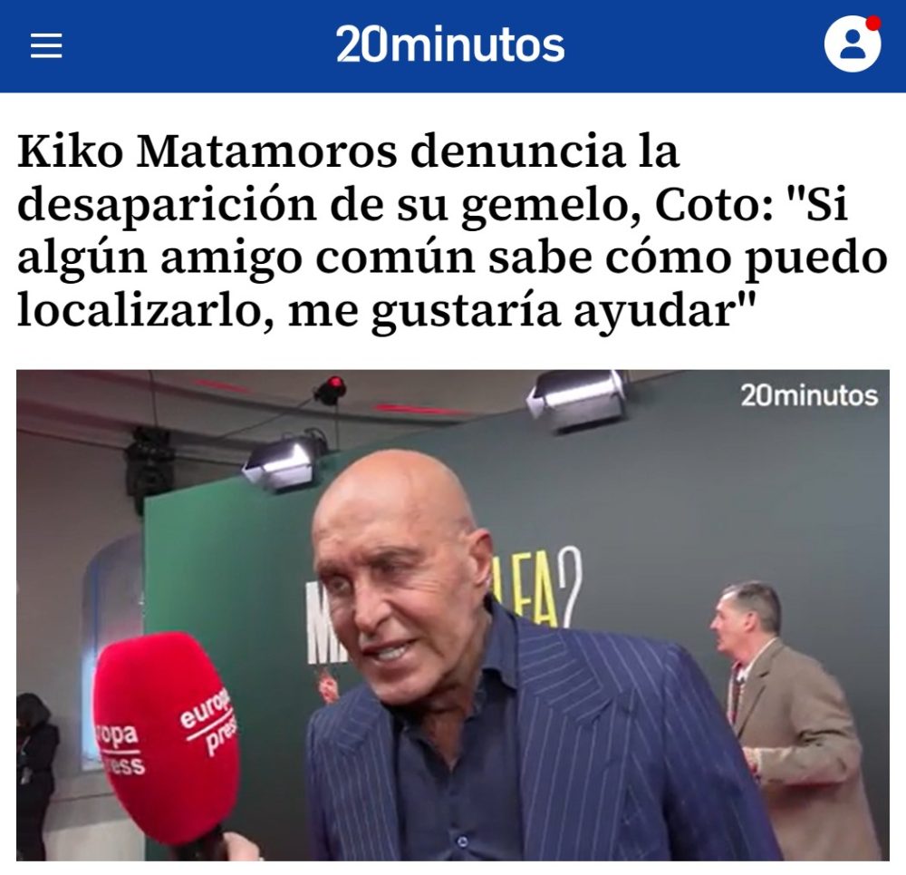 Kiko Matamoros denuncia la desaparición de su hermano ex-gemelo.