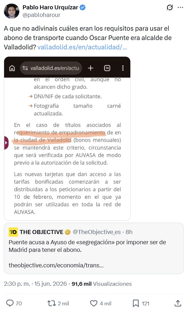 Es una injusticia que en Madrid haya que empezar a empadronarse para conseguir el bono transporte como en la mayoría de ciudades.