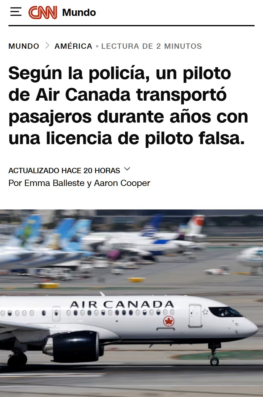 Pillan a un Piloto de Air Canada, que ha volado 900 vuelos de pasajeros sin licencia para pilotar.
