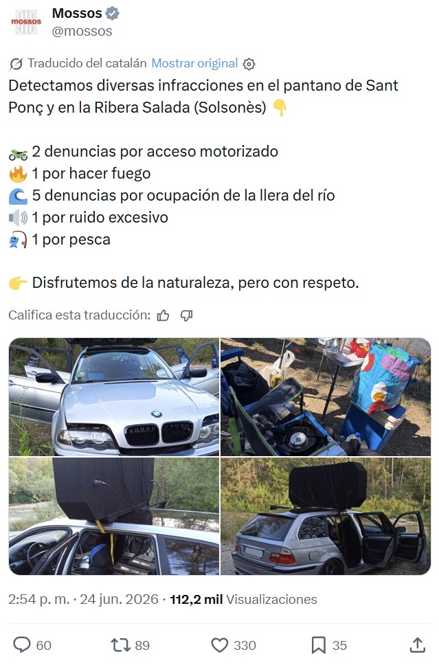Atentos al coche que se han encontrado los Mossos en el pantano de Sant Ponç.