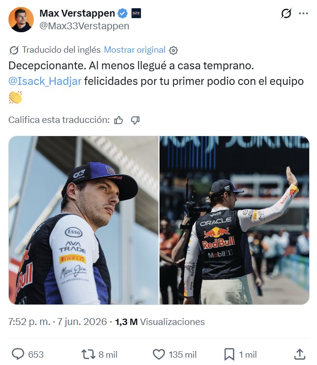 Tras su retirada en la primera vuelta, Max se fue a su casa a ver el resto del GP de Mónaco.
