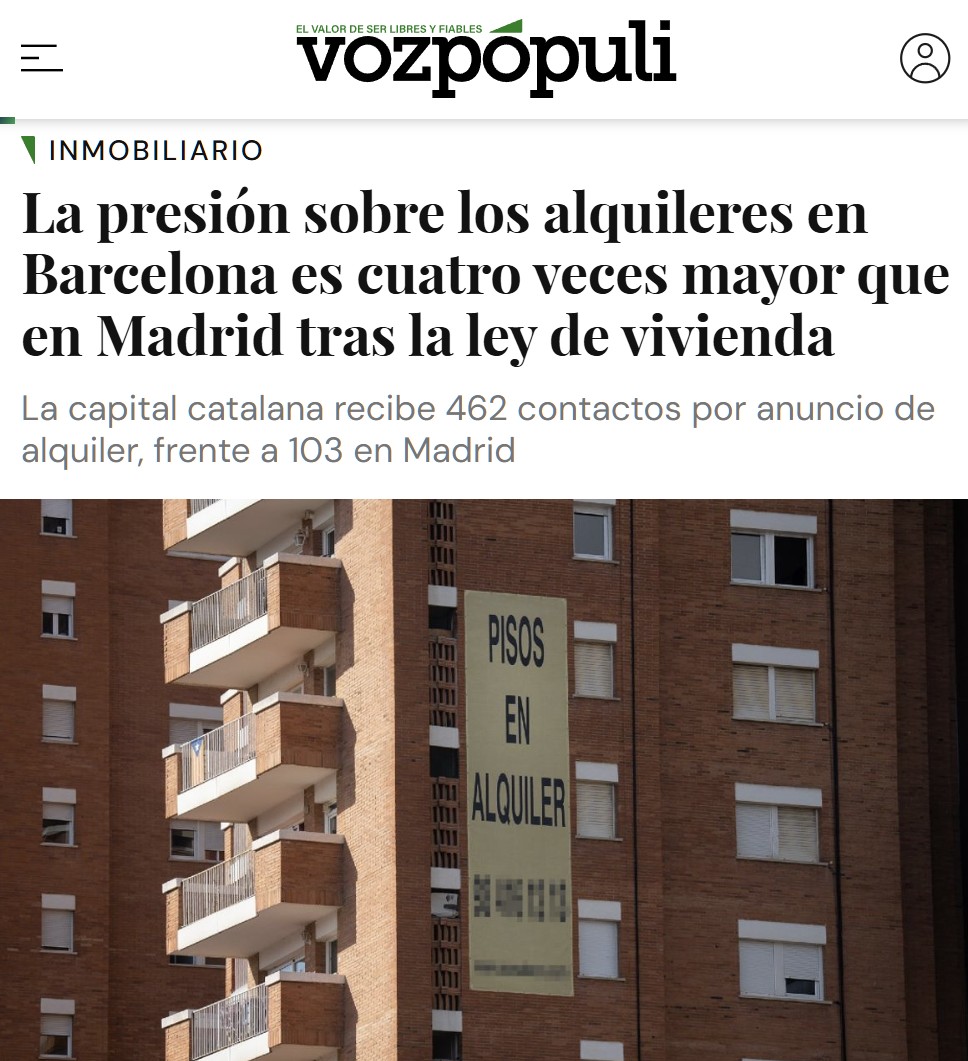 La presión sobre los alquileres en Barcelona es cuatro veces mayor que en Madrid tras la ley de vivienda