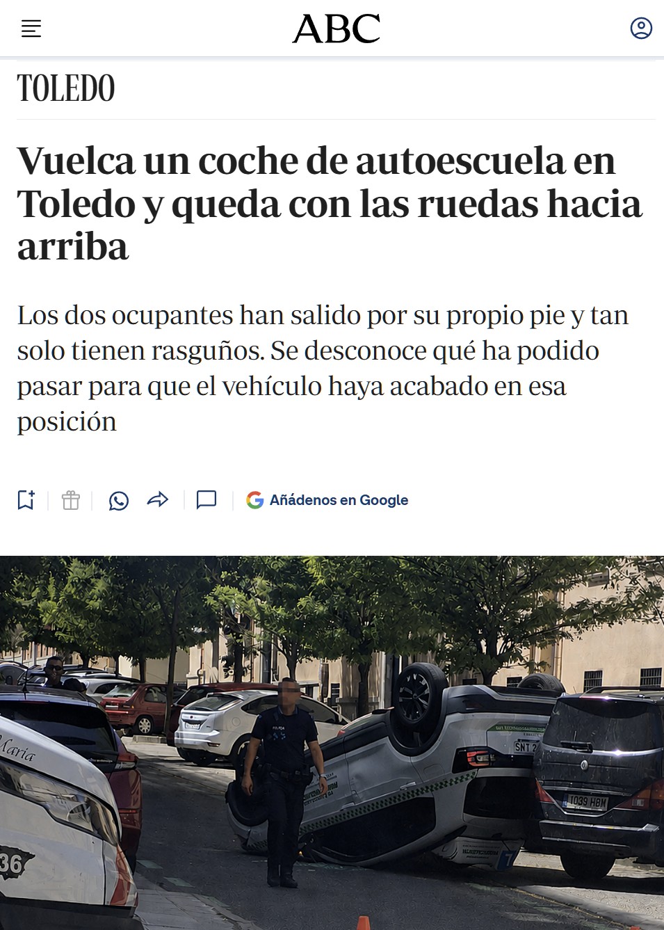 Vuelca un coche de autoescuela en Toledo, pero... ¿La matrícula también volcó?