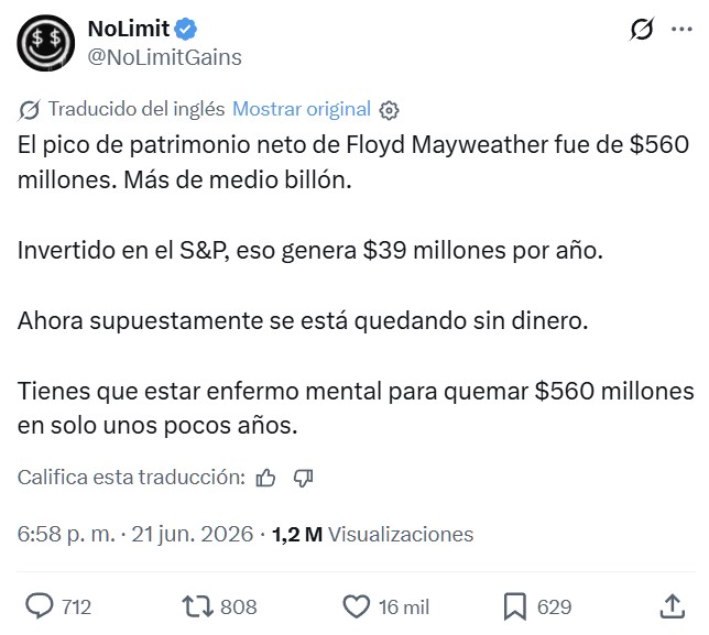 Floyd Mayweather se ha fundido su fortuna de 560 millones de dólares.