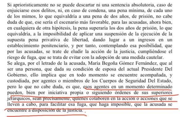 El juez afirma que la propia policía podría ayudar a Begoña Gómez a fugarse.