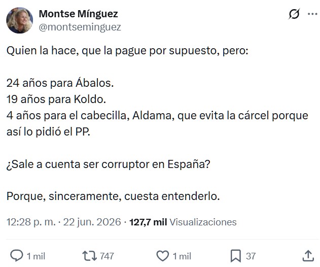 En el PSOE están corriendo en círculos con el mensaje que lanza la justicia dejando libre al que DE VERDAD ha colaborado con la justicia.
