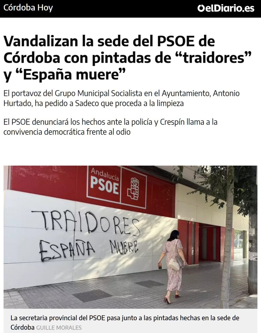 Vandalizan la sede del PSOE en Córdoba.