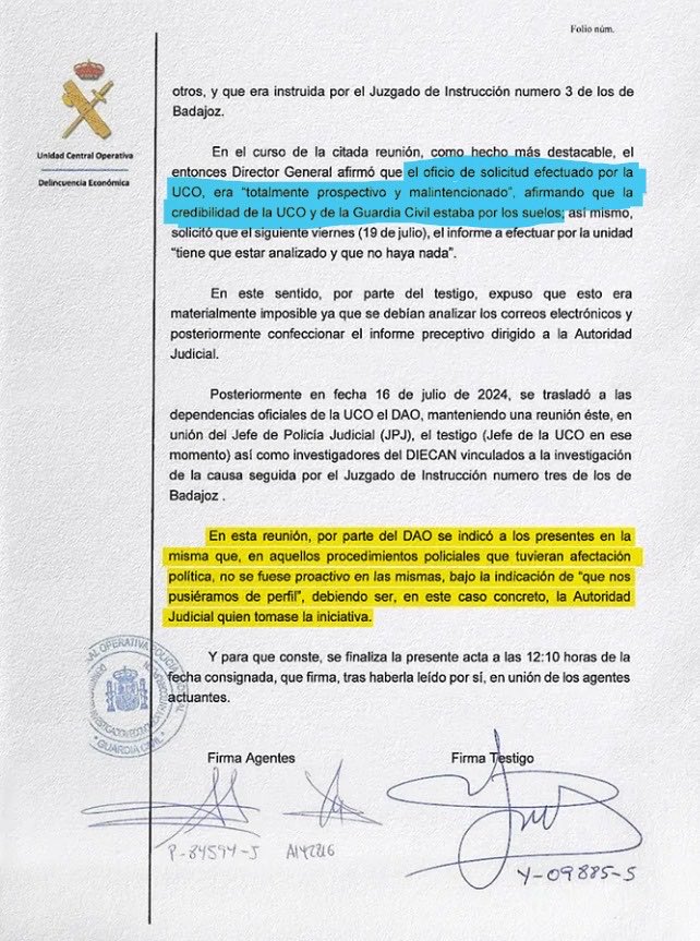 El DAO de la Guardia Civil ordenó a sus agentes “no actuar” en los casos de corrupción de Pedro Sánchez.