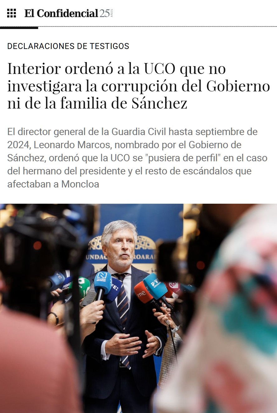 El DAO de la Guardia Civil ordenó a sus agentes “no actuar” en los casos de corrupción de Pedro Sánchez.
