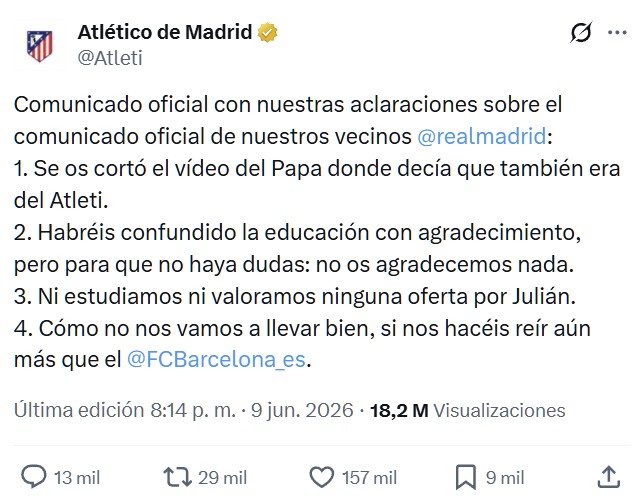 Buen rollito entre el Real Madrid y el Atlético de Madrid.