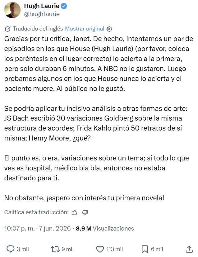Imagina hacer una crítica facilona a House y que te conteste el mismísimo