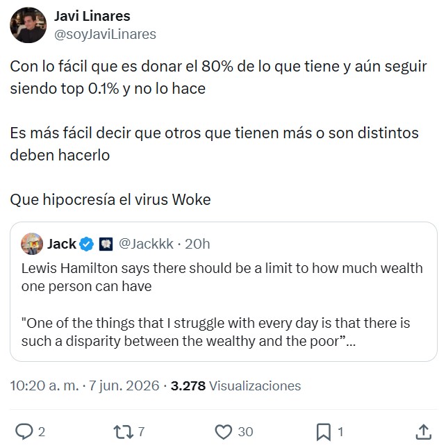 Lewis Hamilton dice que debería haber un límite a la cantidad de riqueza que una persona puede tener. "Una de las cosas con las que lucho todos los días es que hay una disparidad tan grande entre los ricos y los pobres”