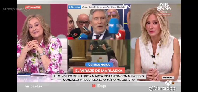 Susana Griso y a Elisa Beni intentando no descojonarse de Marlaska cuando este entra en colapso en directo.
