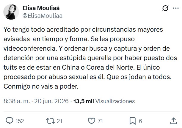 Elisa Mouliaá sigue en su speed run hacia la cárcel.