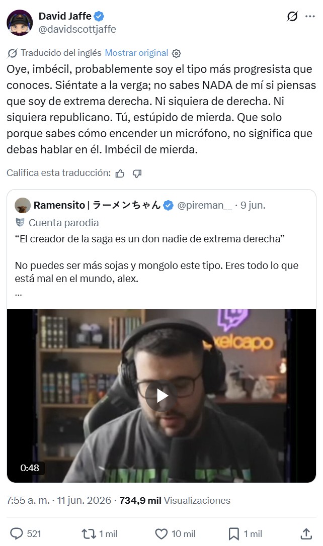 Alexelcapo: “El creador de la saga (God of War) es un don nadie de extrema derecha”