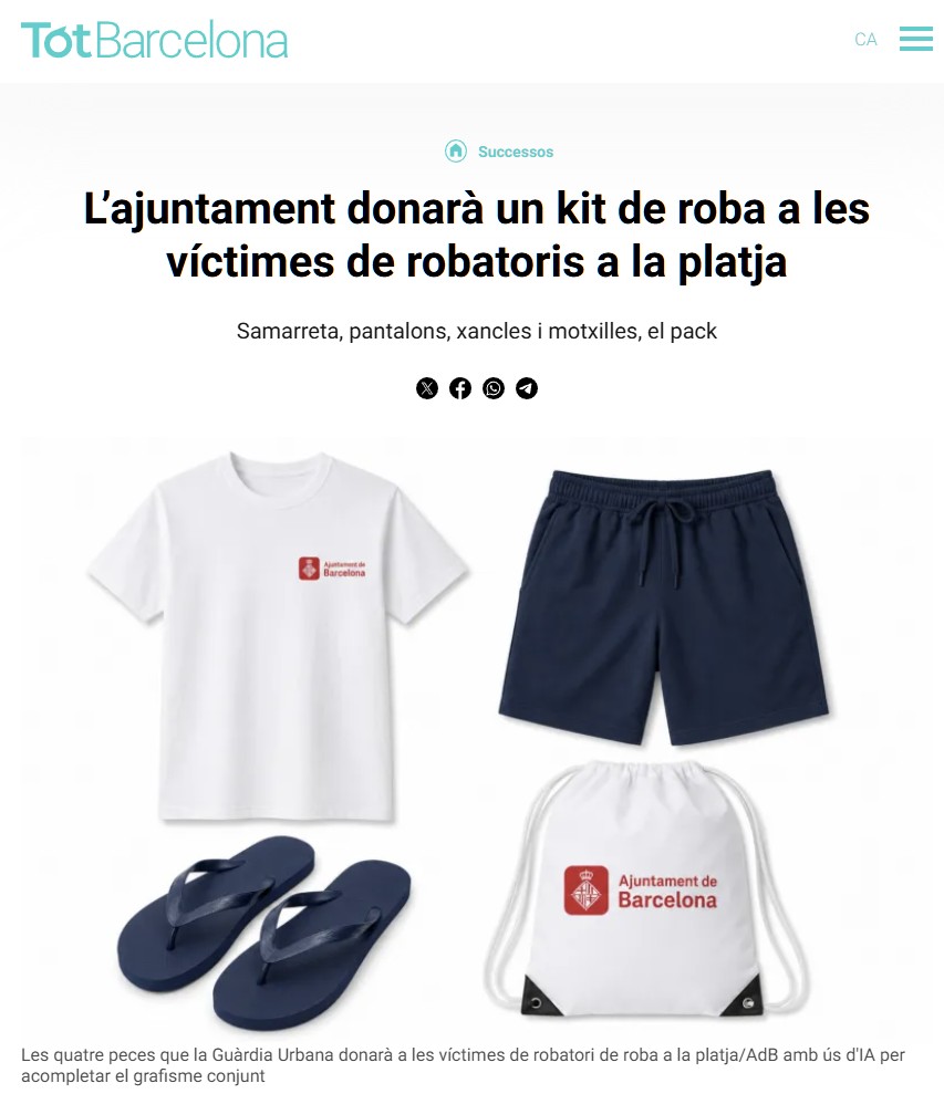 Barcelona preparará 900 kits de ropa con su logo para víctimas de robos en las playas que se quedan sin nada tras los hurtos, con un coste anual de unos 6.610 euros