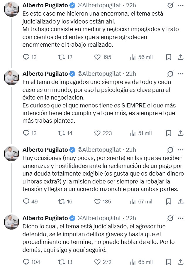 Resulta que el cobrador del coche amarillo que fue destruido por un tractor es Alberto Pugilato.