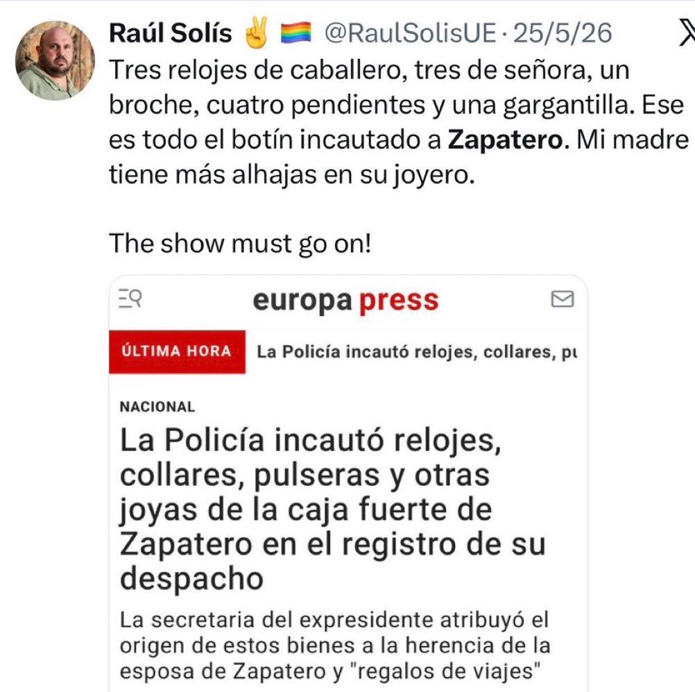 Zapatero tenía 1,3 millones en joyas en su caja fuerte.
