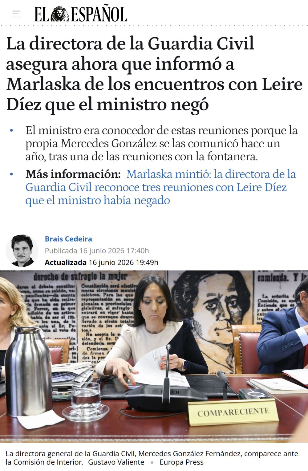 La directora de la Guardia Civil asegura ahora que informó a Marlaska hace un año de los encuentros con Leire Díez.