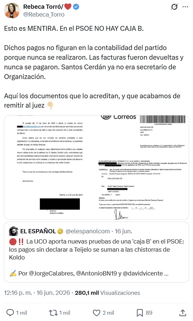 «En el PSOE no hay una contabilidad en B porque esos pagos no aparecen en nuestra contabilidad en A».