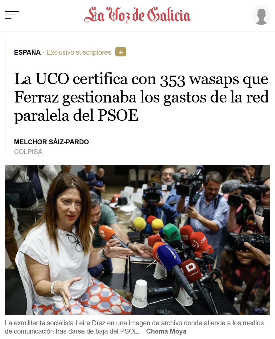 La UCO certifica con 353 WhatsApps que Ferraz gestionaba los gastos de las cloacas.