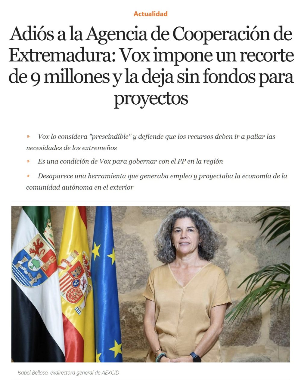 Vox ha enterrado la Agencia Extremeña de Cooperación Internacional tras la reducción de su presupuesto de 11 a 2 millones de euros