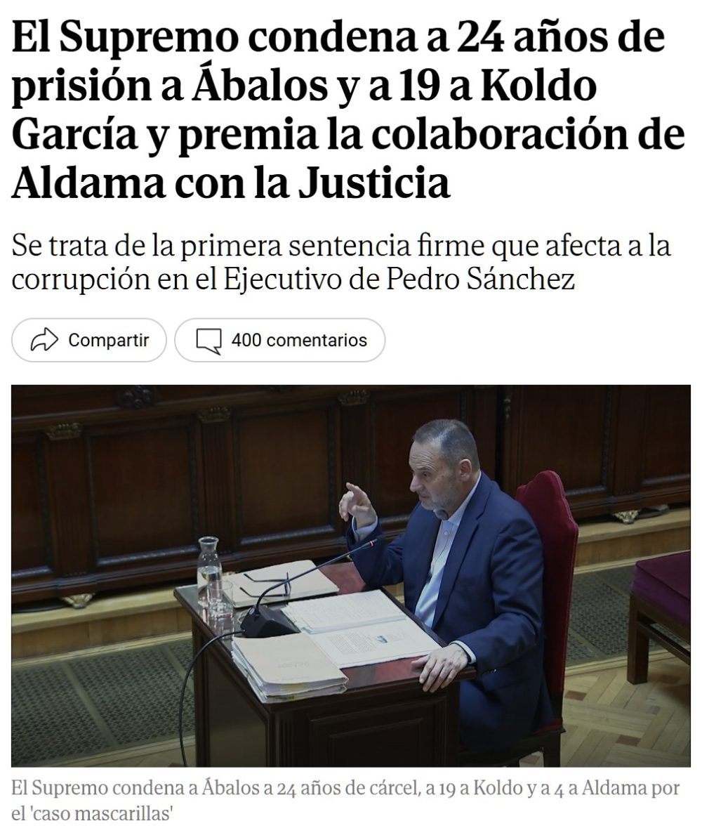 La diferencia entre colaborar y no colaborar con la justicia: 24 años de cárcel para Ábalos, 19 para Koldo y Aldama libre