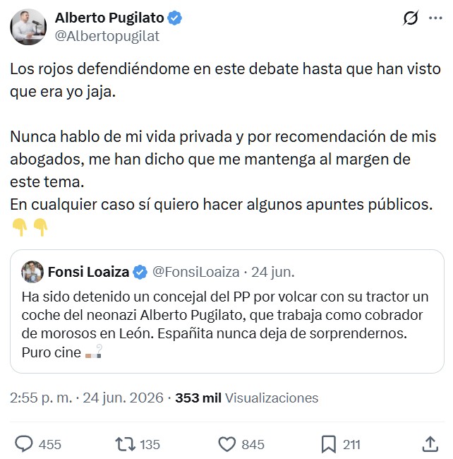 Resulta que el cobrador del coche amarillo que fue destruido por un tractor es Alberto Pugilato.