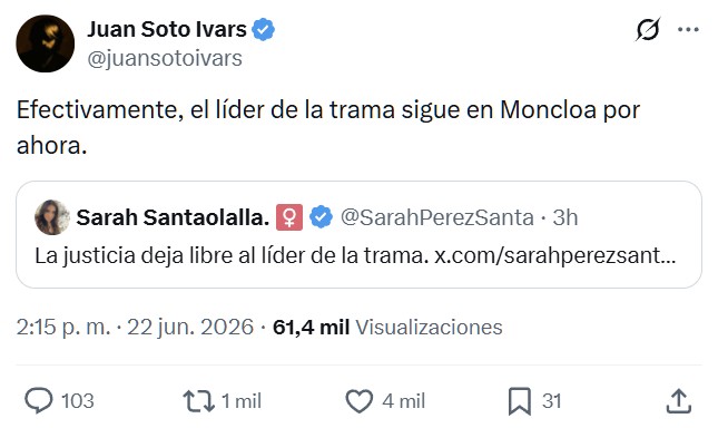En el PSOE están corriendo en círculos con el mensaje que lanza la justicia dejando libre al que DE VERDAD ha colaborado con la justicia.