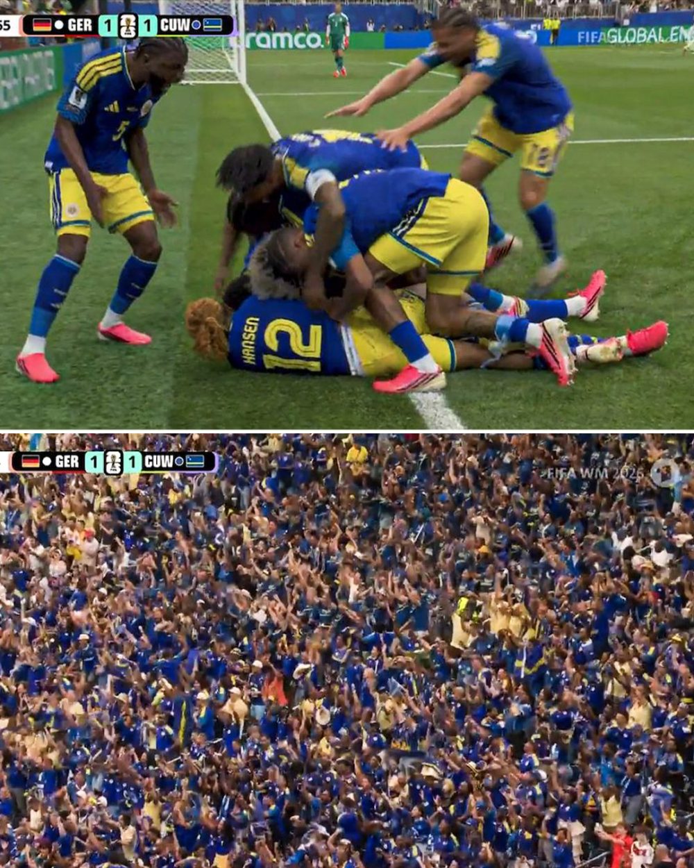 Curaçao, el país más pequeño por población (158.000) en llegar alguna vez a la Copa Mundial de la FIFA, consiguió ayer su primer gol en el torneo contra Alemania.