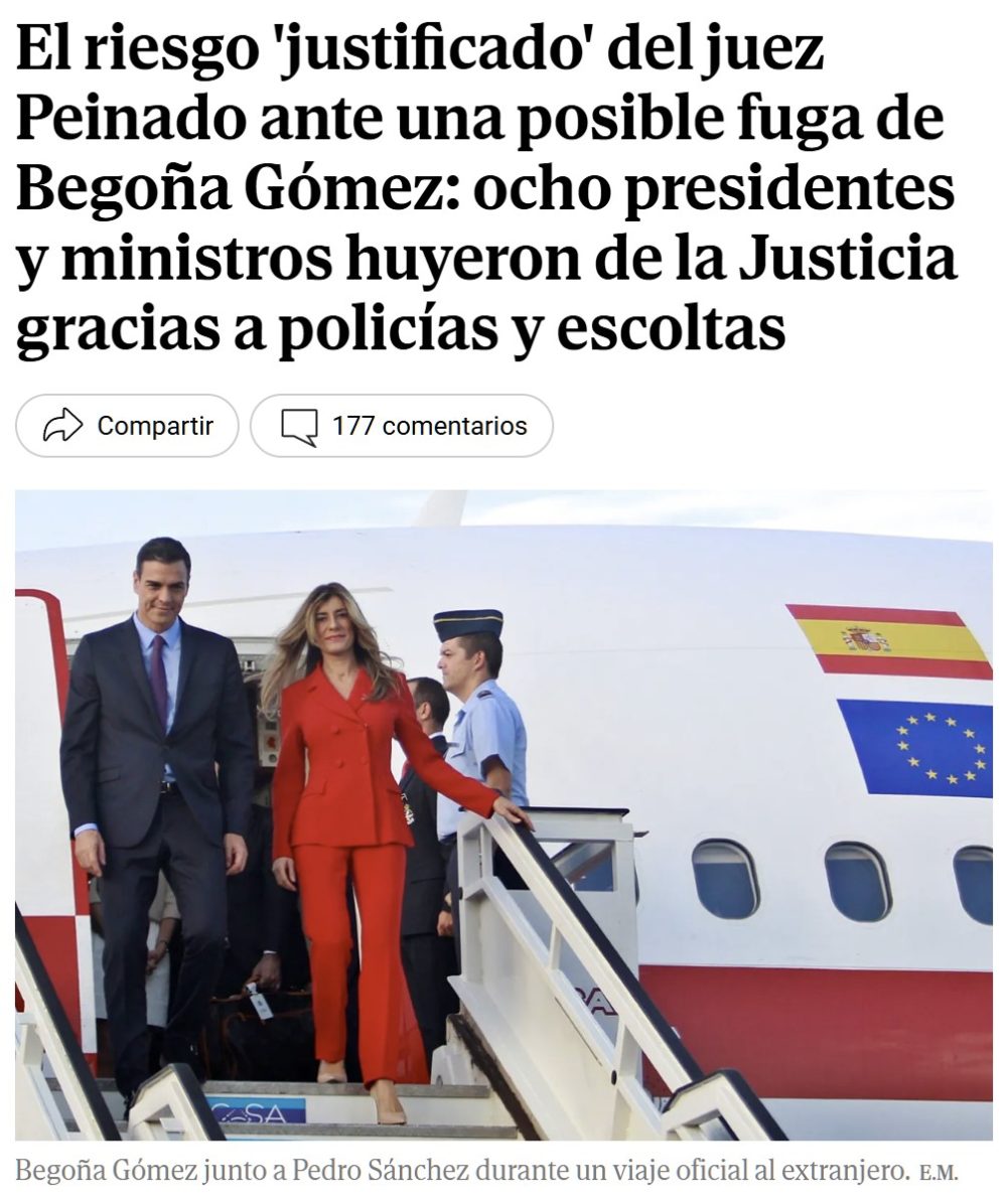 Hay múltiples precedentes que darían sentido a los razonamientos del juez peinado sobre el riesgo de fuga de Begoña Gómez siendo ayudada por sus escoltas (policías).