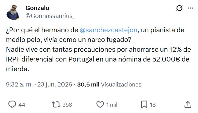 El hermano de Sánchez tenía protección oficial, reservas falsas en cinco hoteles de Badajoz y Portugal para que nadie supiera dónde pernoctaba, además de cambios de ropa de manera permanente.
