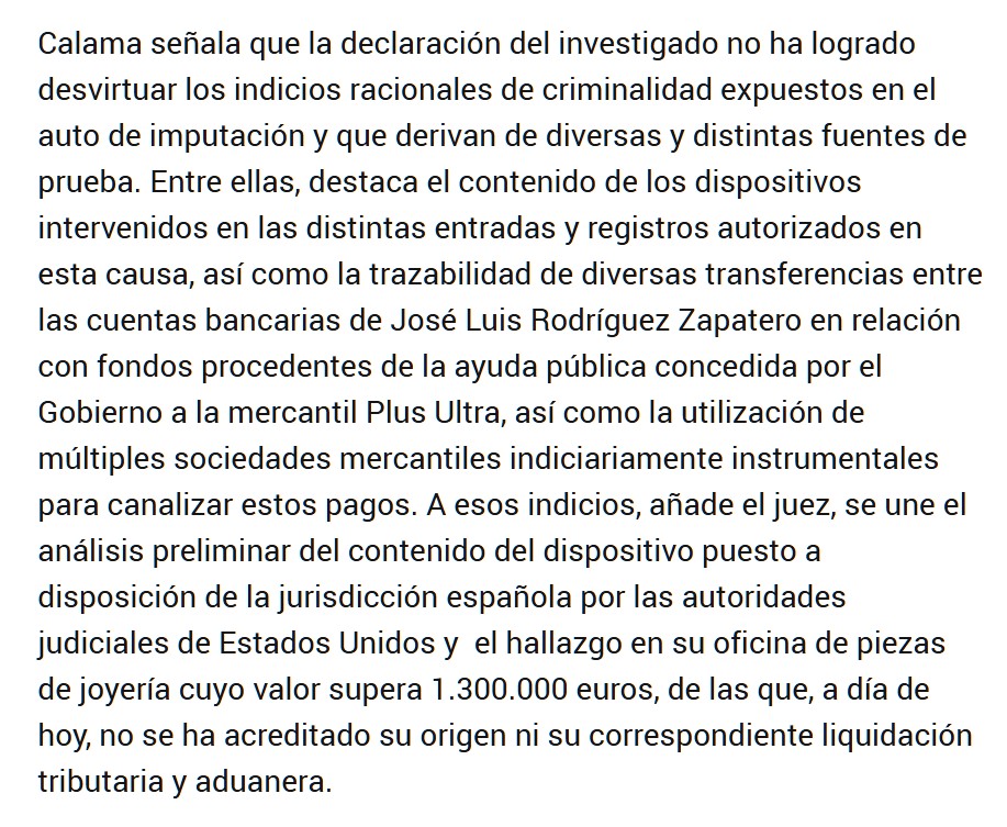 El Juez Calama dice que la declaración de ZP no ha neutralizado ninguno de los indicios en su contra: sigue pareciendo culpable.