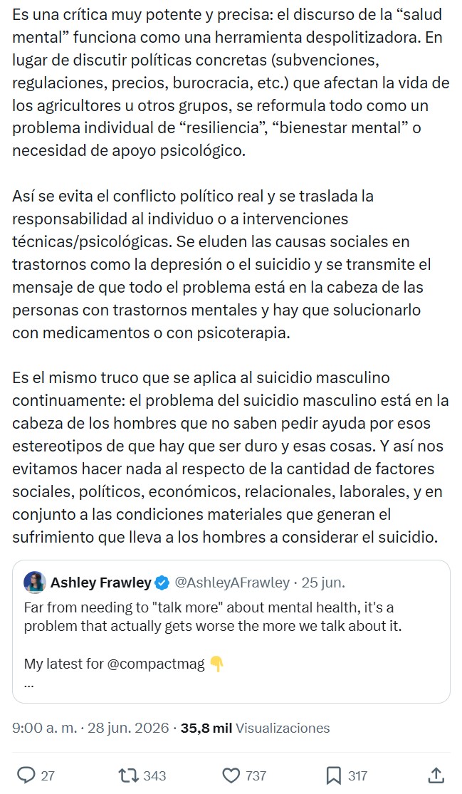 Estamos patologizando problemas normales de la vida cotidiana.