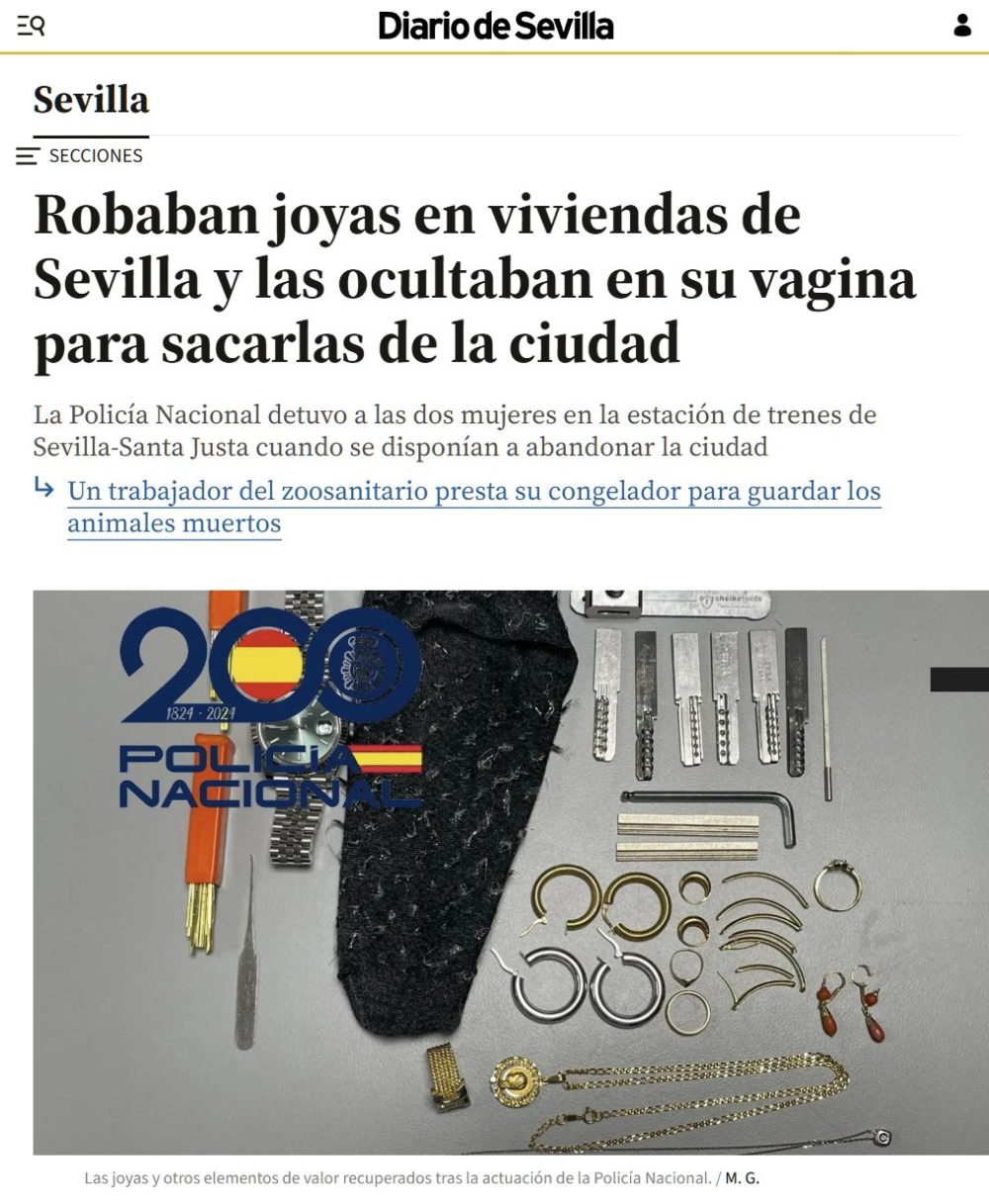 Robaban joyas en viviendas de Sevilla y se las metían en el vagino.