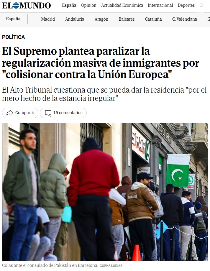 El Supremo plantea paralizar la regularización masiva de inmigrantes.
