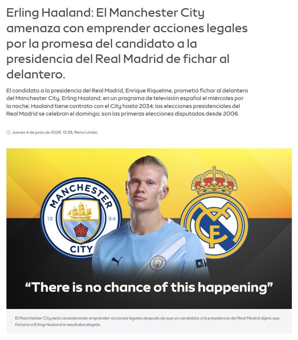 Riquelme promete que si no cumple su promesa de fichar a Haaland, pagará el 100% de la cuota de los 100.000 socios del Real Madrid la próxima temporada.
