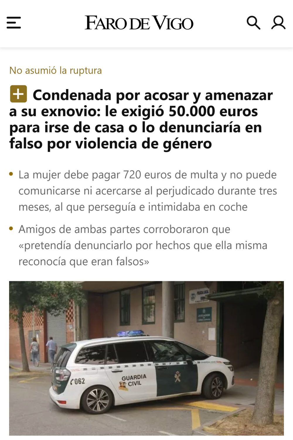720 euros de multa por amenazar a su novio con denunciarle por vioIencia de género si no le daba 50.000 euros.