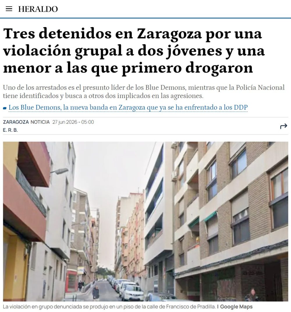 Tres detenidos por vioIar a dos chicas y una niña en Zaragoza tras drogаrlas. Los arrestados son Aboubacar C., alias Rasta, de 20 años y líder de la manada de agresores. Los otros detenidos son Malik S., de 19, y un joven de 16.