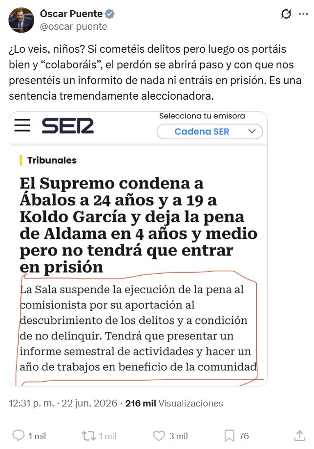 En el PSOE están corriendo en círculos con el mensaje que lanza la justicia dejando libre al que DE VERDAD ha colaborado con la justicia.