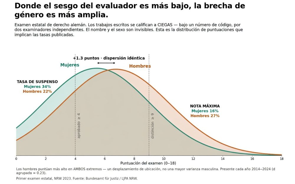 Hombres superan a mujeres en el examen estatal de Derecho alemán (corregido a ciegas).