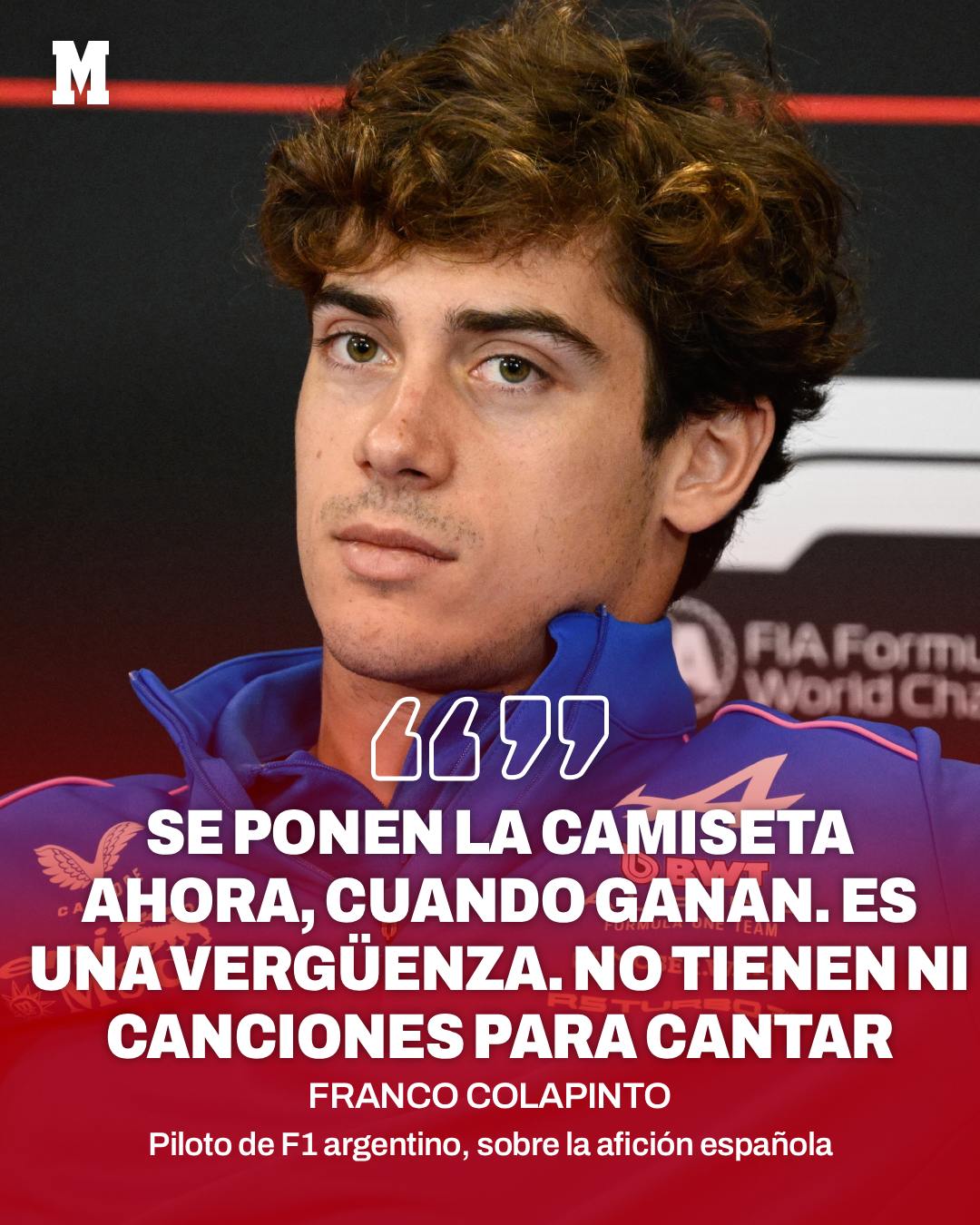 Franco Colapinto critica cómo se festejó en España la victoria en la Copa del Mundo.