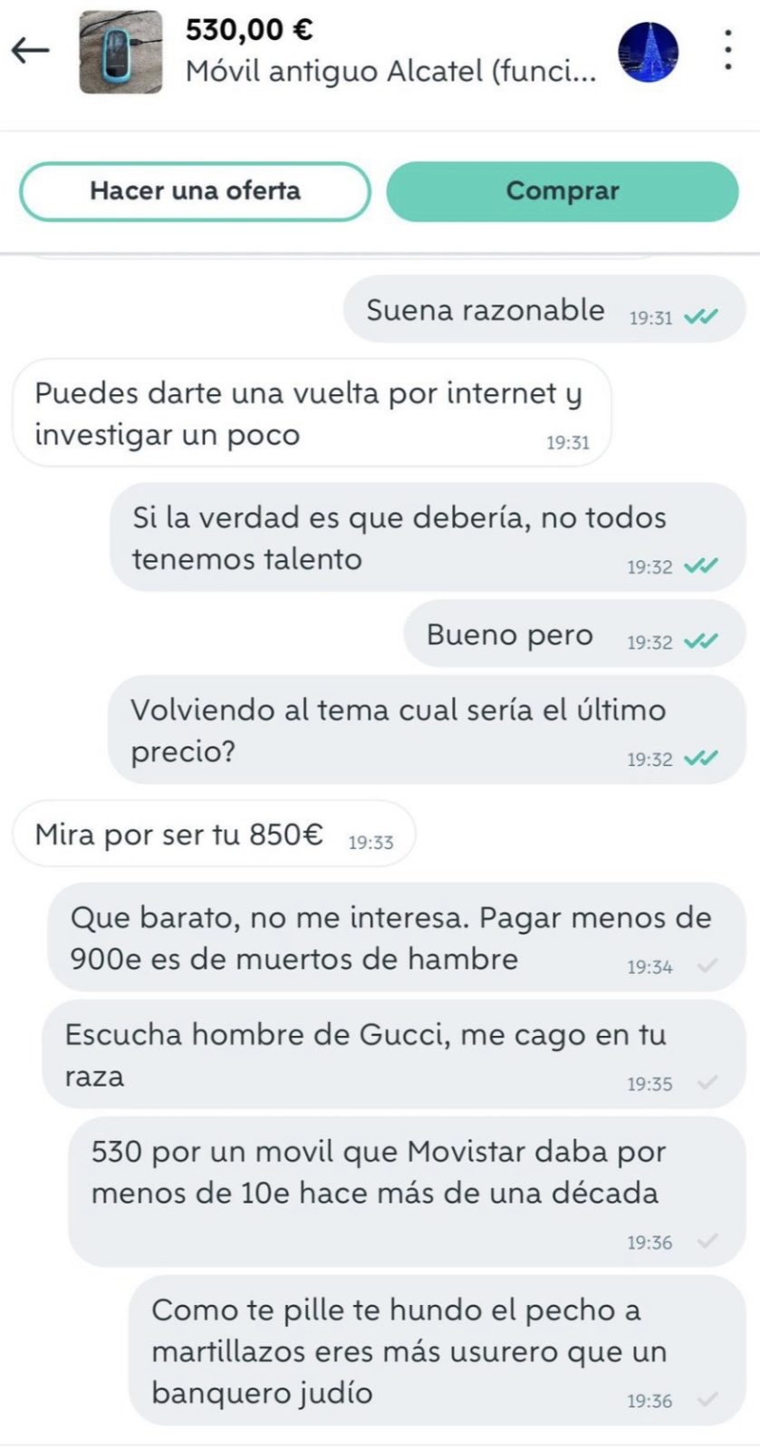 Intercambio sosegado de pareceres en Wallapop.