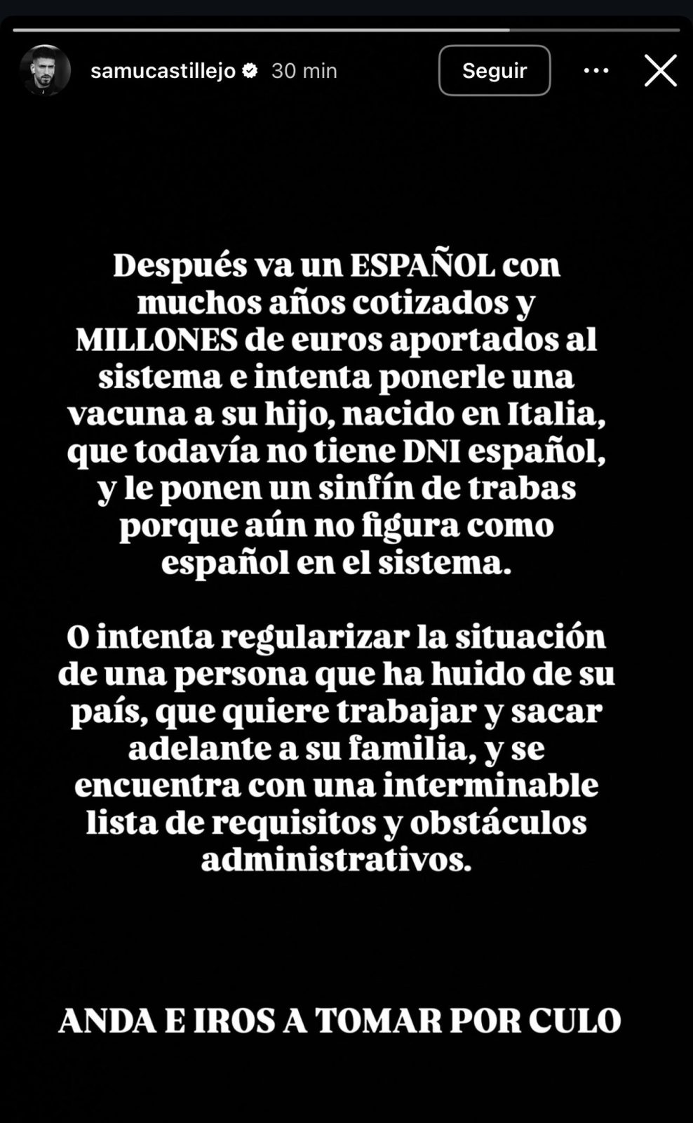 La historia que ha subido SAMU CASTILLEJO.