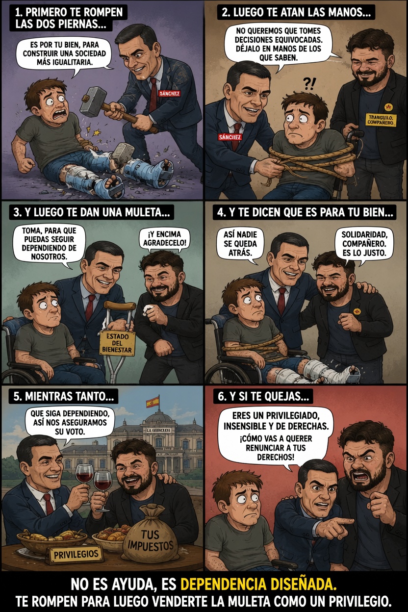 Te rompen las piernas y luego te compran las muletas con tu dinero.