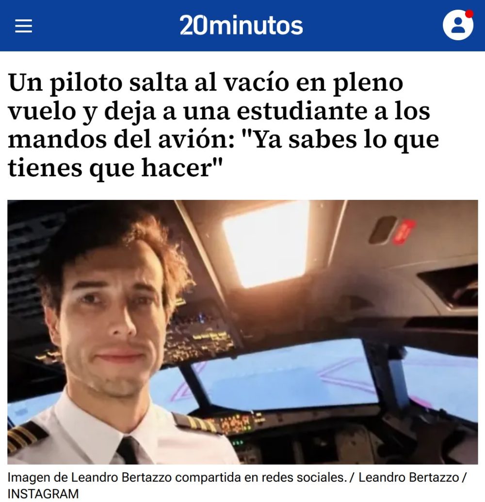 Este hombre es Leandro Bertazzo, instructor de vuelo. El pasado fin de semana, mientras volaba en un Cessna C-150 sobre Toledo, Argentina, se lanzó desde la aeronave en pleno vuelo.